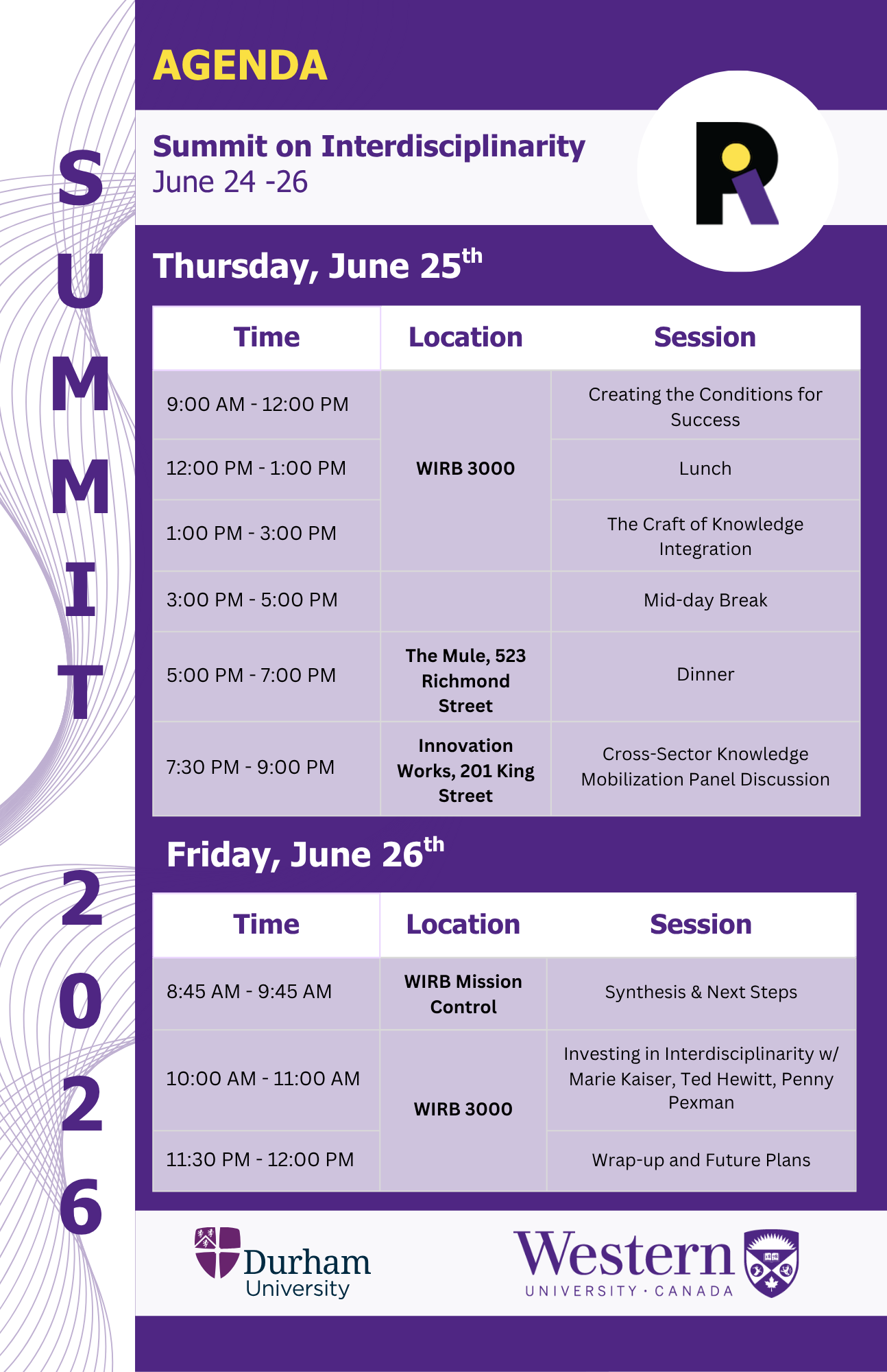 Summit Schedule Days 2 and 3